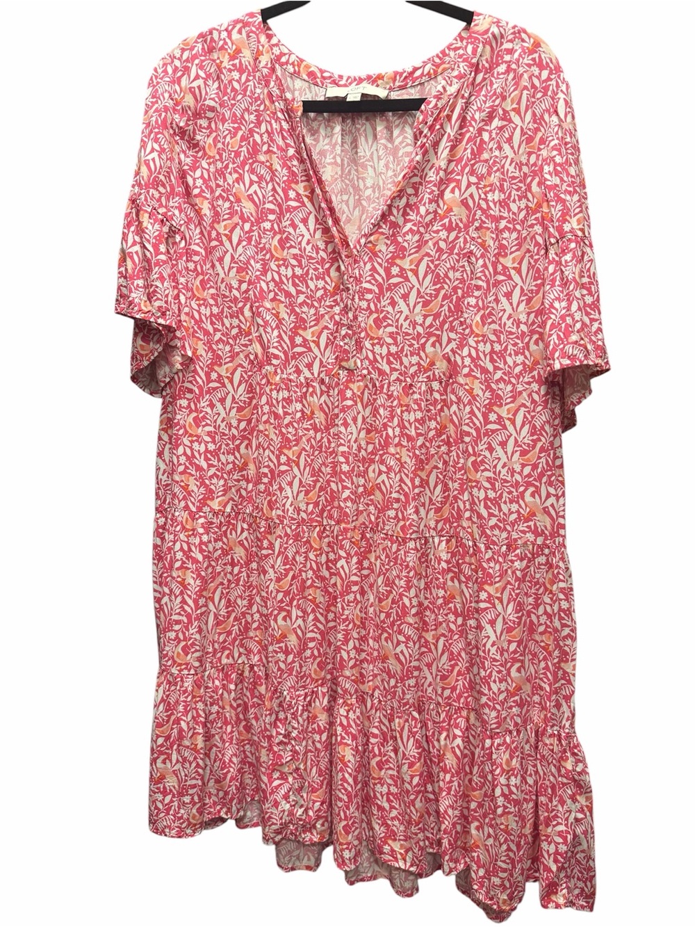 LOFT Pink Floral V-Neck Tiered Mini Dress